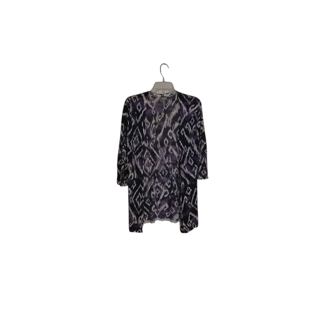 Chico's Traveler's Women's 0 Purple White Linen Blend 34 Sleeve Cardigan
